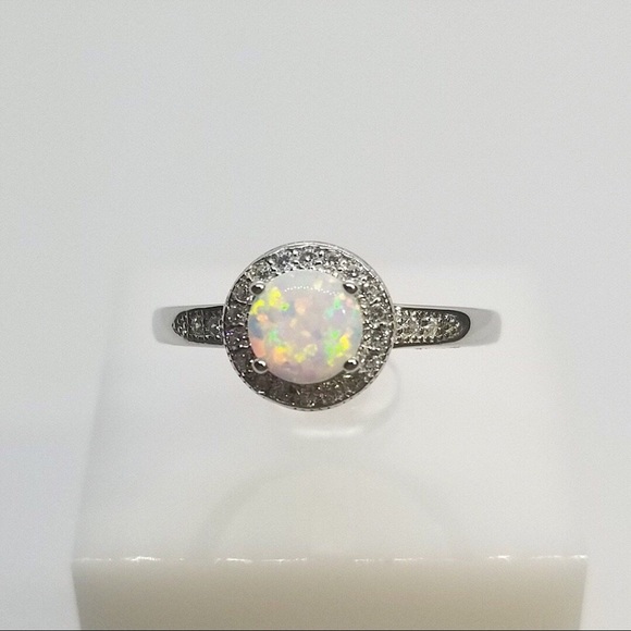 Round White Opal Ring in Silver &Gold - Picture 4 of 7